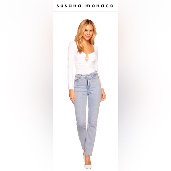 NEW Susana Monaco Angle Wire Long Sleeve Gathered Top Color- Sugar Size XS - Picture 2 of 8